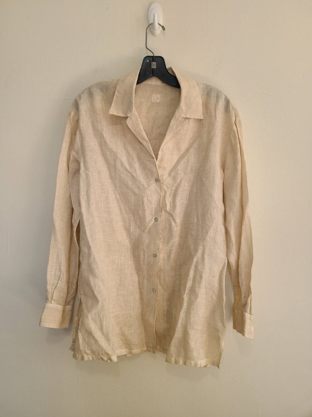 120% Lino 100% Linen Button Down Shirt Cream Beige Size 42/ S
